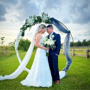 3d floral crepe a-line wedding dress with pockets